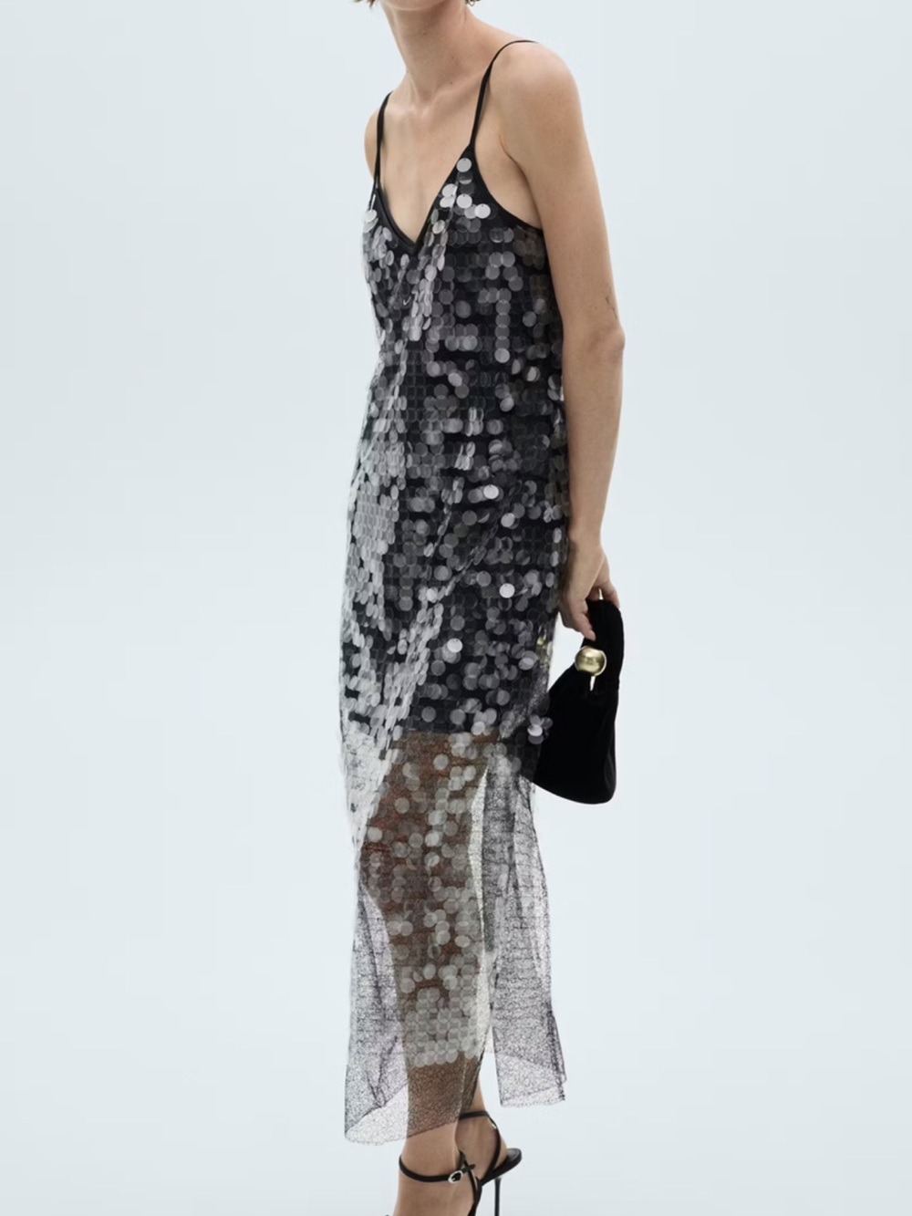 Mango Black and Silver Sequin Slip Dress